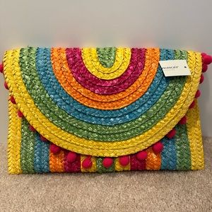 NWT Francesca’s Multicolored Straw Clutch